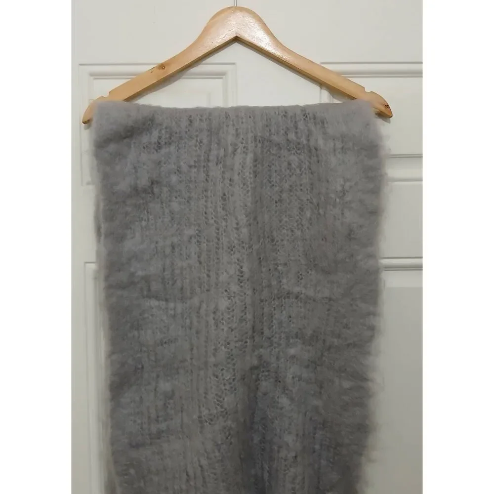 Hinterveld womens chunky soft kid mohair wool fuzzy long gray scarf